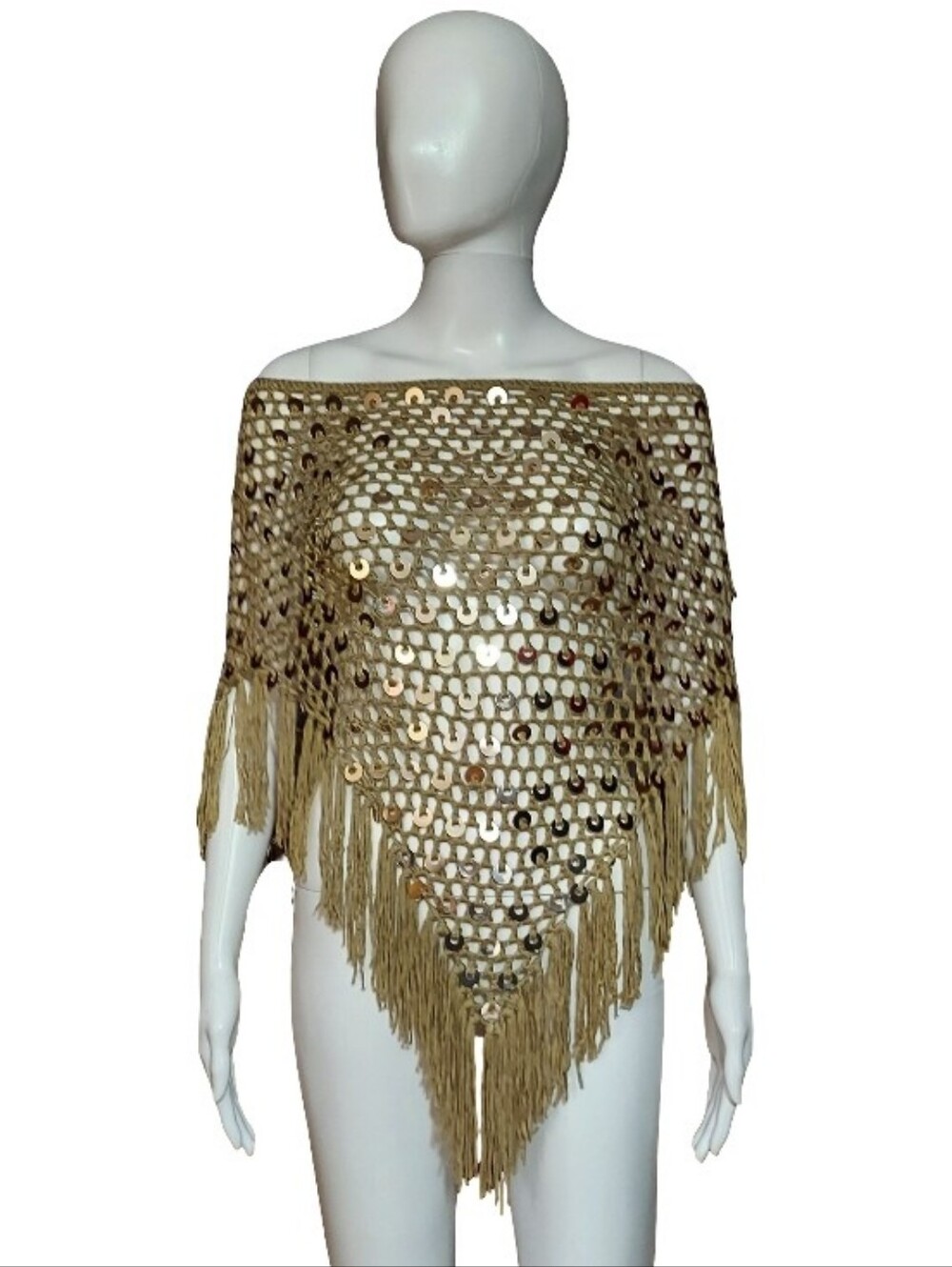 House Of Harlow 1960 Open Knit Sequin Fringe Poncho